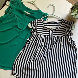 LOFT striped and green ruffle sleeveless dress top